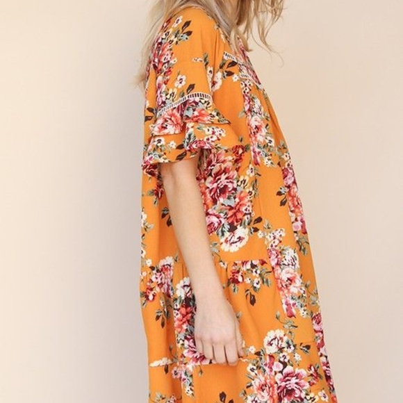 Floral Dress Mustard Roses Rose Sundress - Picture 2 of 3